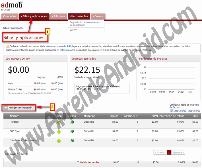 consola de admob